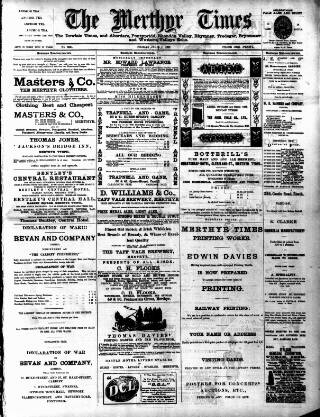 cover page of Merthyr Times, and Dowlais Times, and Aberdare Echo published on July 1, 1898