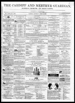 cover page of Cardiff and Merthyr Guardian, Glamorgan, Monmouth, and Brecon Gazette published on June 2, 1860