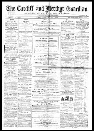 cover page of Cardiff and Merthyr Guardian, Glamorgan, Monmouth, and Brecon Gazette published on May 24, 1867