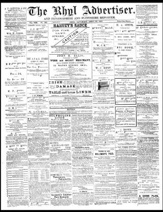 cover page of Rhyl Record and Advertiser published on April 25, 1885