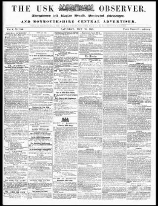 cover page of Usk Observer published on May 28, 1859
