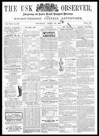 cover page of Usk Observer published on April 26, 1862