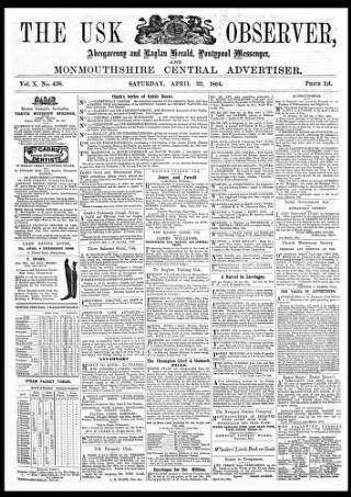 cover page of Usk Observer published on April 23, 1864
