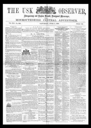 cover page of Usk Observer published on June 2, 1866