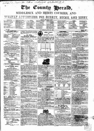 cover page of County Chronicle, Surrey Herald and Weekly Advertiser for Kent published on June 10, 1865