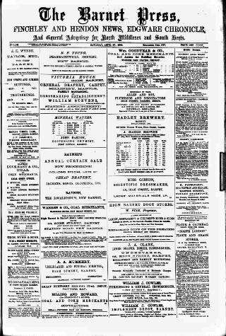 cover page of Barnet Press published on April 27, 1889