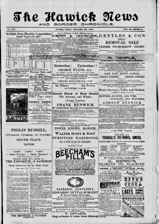 cover page of Hawick News and Border Chronicle published on November 28, 1890