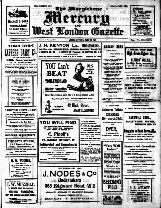 cover page of Marylebone Mercury published on March 29, 1924