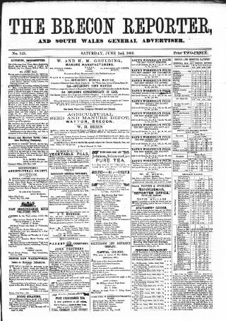 cover page of Brecon Reporter and South Wales General Advertiser published on June 2, 1866
