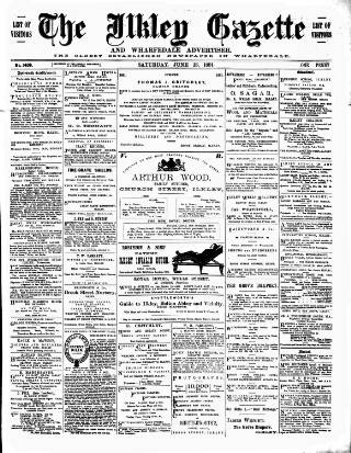 cover page of Ilkley Gazette and Wharfedale Advertiser published on June 13, 1891