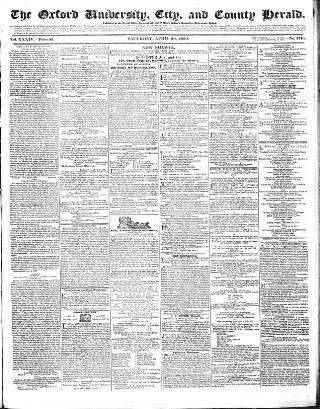 cover page of Oxford University and City Herald published on April 20, 1839