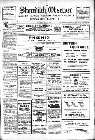 cover page of Shoreditch Observer published on May 25, 1912