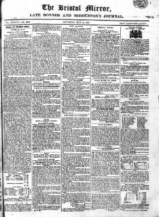 cover page of Bristol Mirror published on May 25, 1811
