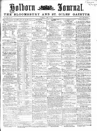 cover page of Holborn Journal published on April 26, 1862