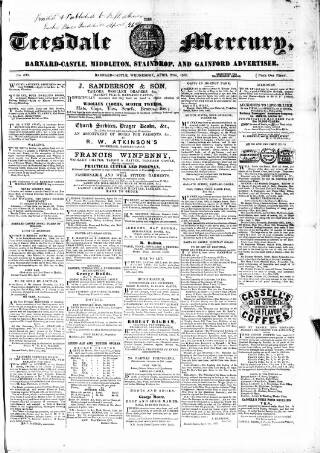 cover page of Teesdale Mercury published on April 26, 1865