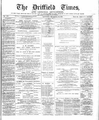 cover page of Driffield Times published on November 28, 1885