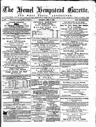 cover page of Hemel Hempstead Gazette and West Herts Advertiser published on June 3, 1876
