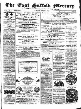cover page of East Suffolk Mercury and Lowestoft Weekly News published on June 11, 1859