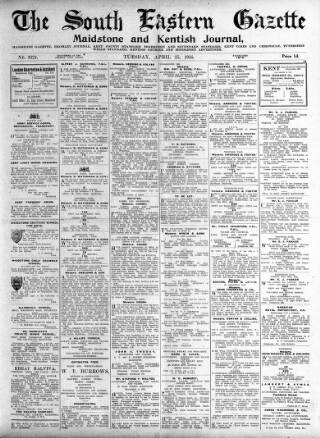 cover page of South Eastern Gazette published on April 25, 1916