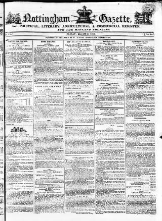 cover page of Nottingham Gazette published on March 3, 1815