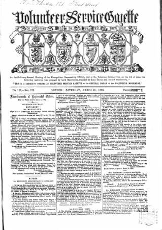 cover page of Volunteer Service Gazette and Military Dispatch published on March 29, 1862