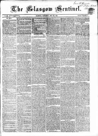 cover page of The Glasgow Sentinel published on May 28, 1859