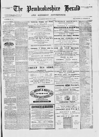 cover page of Pembrokeshire Herald published on April 14, 1871