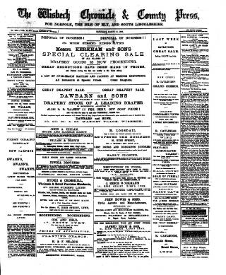 cover page of Wisbech Chronicle, General Advertiser and Lynn News published on March 17, 1888