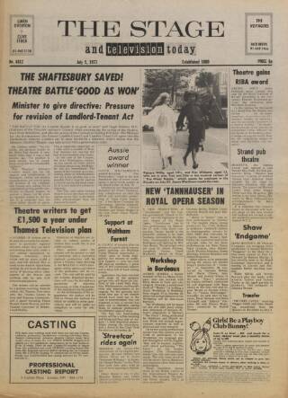 cover page of The Stage published on July 5, 1973