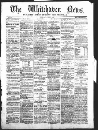 cover page of Whitehaven News published on June 2, 1864
