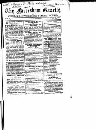 cover page of Faversham Gazette, and Whitstable, Sittingbourne, & Milton Journal published on April 19, 1856