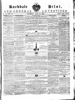 cover page of Rochdale Pilot, and General Advertiser published on June 12, 1858
