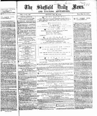 cover page of Sheffield Daily News, and Morning Advertiser published on May 30, 1859