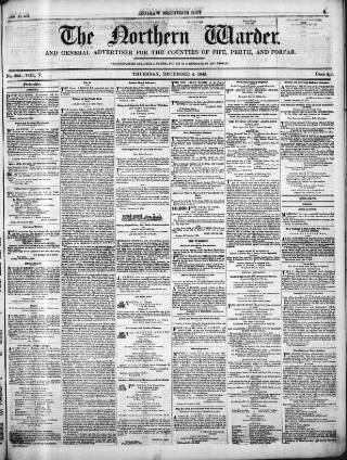 cover page of Northern Warder and General Advertiser for the Counties of Fife, Perth and Forfar published on December 4, 1845