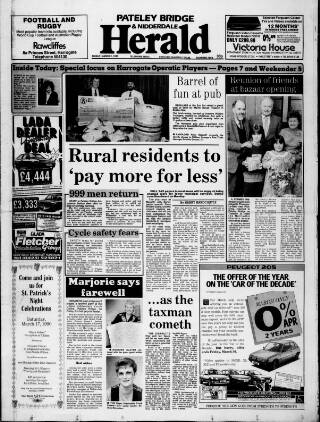 cover page of Pateley Bridge & Nidderdale Herald published on March 2, 1990
