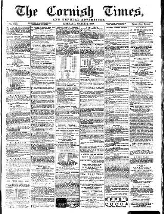 cover page of Cornish Times published on March 2, 1889