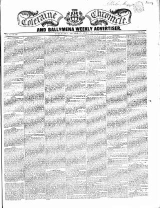 cover page of Coleraine Chronicle published on April 28, 1849