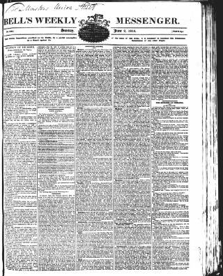 cover page of Bell's Weekly Messenger published on June 2, 1833