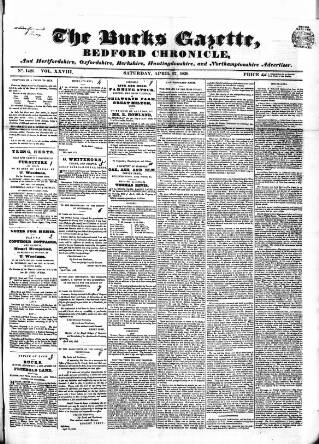 cover page of Bucks Gazette published on April 27, 1839
