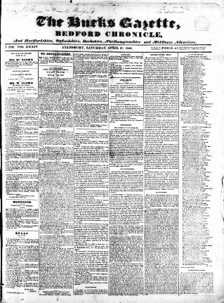 cover page of Bucks Gazette published on April 26, 1845