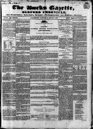 cover page of Bucks Gazette published on June 2, 1849