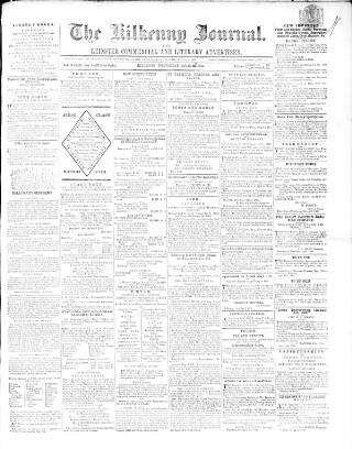 cover page of Kilkenny Journal, and Leinster Commercial and Literary Advertiser published on April 18, 1863