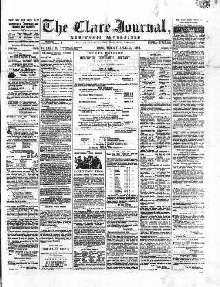 cover page of Clare Journal, and Ennis Advertiser published on April 25, 1864