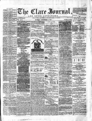 cover page of Clare Journal, and Ennis Advertiser published on December 4, 1871