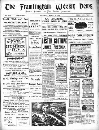 cover page of Framlingham Weekly News published on April 18, 1908