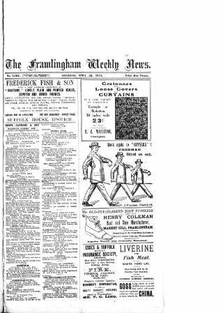 cover page of Framlingham Weekly News published on April 26, 1919