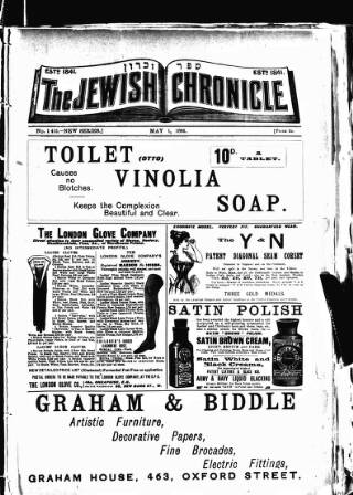 cover page of Jewish Chronicle published on May 1, 1896