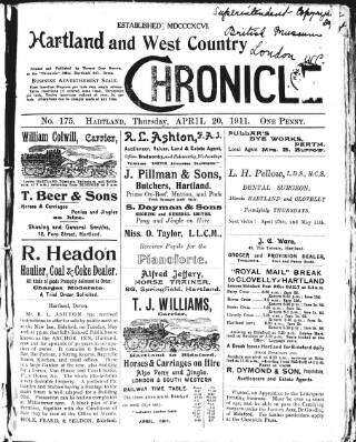cover page of Hartland and West Country Chronicle published on April 20, 1911