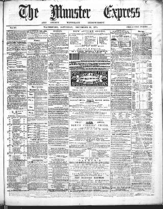 cover page of Munster Express published on December 23, 1871