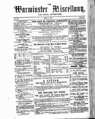cover page of Warminster Miscellany, and Local Advertiser published on April 2, 1860